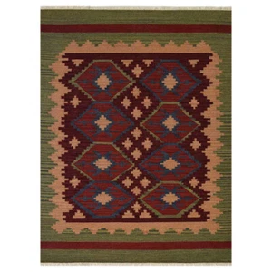 Alfombra de lana Kilim tejida a mano tejida plana contemporánea borgoña oliva BBHD00121 - Imagen 1 de 76
