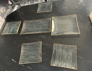 A LOT OF 6 Gold Trimmed  Glass 4  Square Plate / Dish AND 2 SERVERR DISHES RARE - Picture 1 of 12