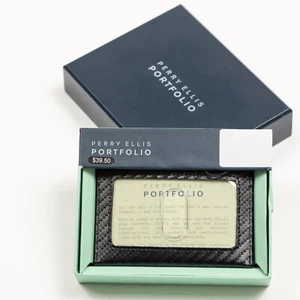 Estuche para tarjetas de cuero de fibra de carbono Perry Ellis Portfolio defectuoso (como en la foto) negro - Imagen 1 de 2
