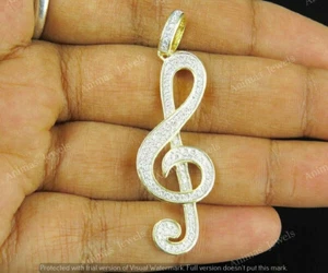 14K Yellow Gold Plated 2 Ct Round Cut Moissanite Music Note Dainty Charm Pendant - Picture 1 of 6