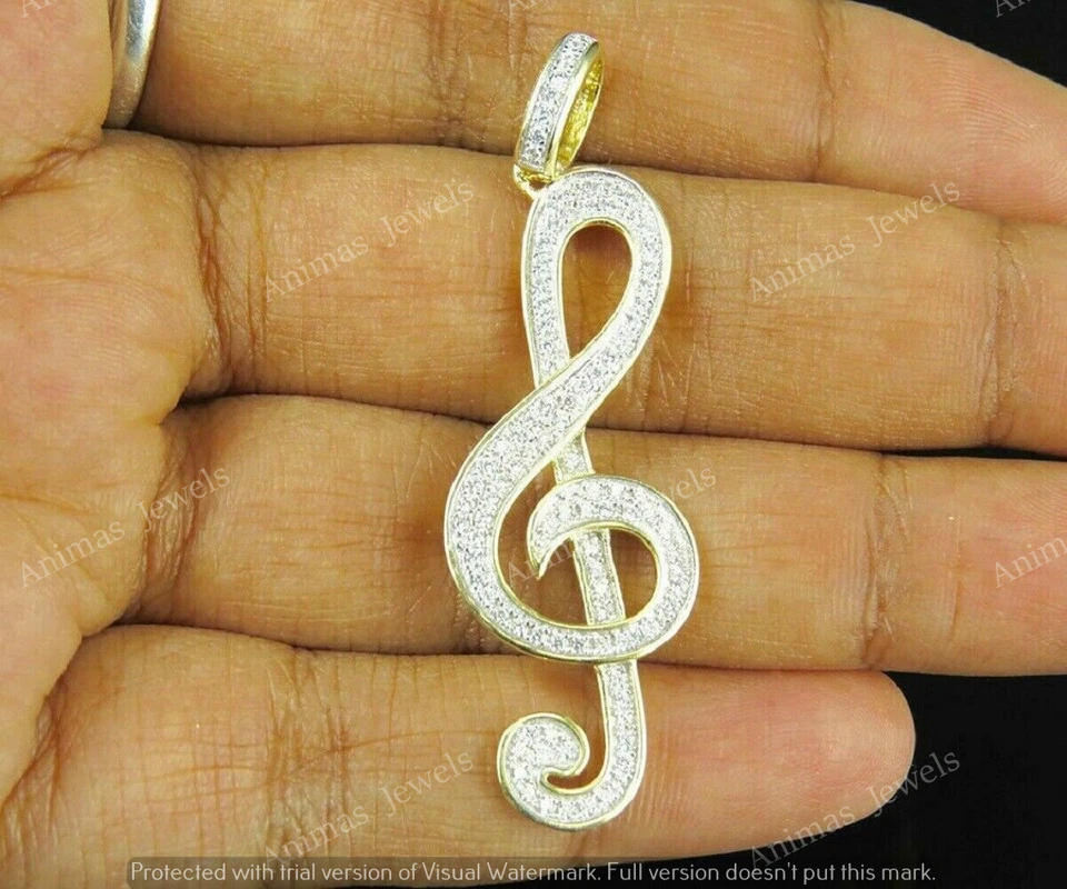 14K Yellow Gold Plated 2 Ct Round Cut Moissanite Music Note Dainty Charm Pendant - Image 1 of 4