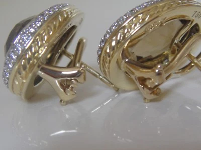 $3950 DAVID YURMAN 18/K GOLD OVAL SMOKY QUARTZ DIAMOND EARRINGS  - Image 1 of 4