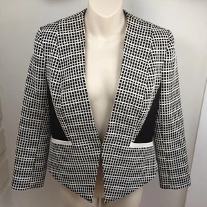 CUE IN THE CITY Black White Check Grid Jacket Sz 10 Corporate Business Capsule - Picture 1 of 18