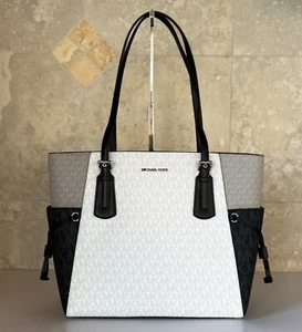 MICHAEL KORS VOYAGER LG EAST WEST DRAWSTRING TOTE SHOULDER BAG MK WHITE MULTI - Picture 1 of 14