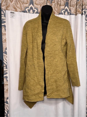 Lindo Cardigã Eileen Fisher Suéter Aberto Cor Ouro-Mostarda Lã Merino Tamanho - Imagem 1 de 4
