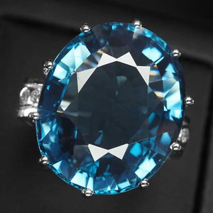 Luscious London Blue Topaz 32.92Ct 925 Sterling Silver Handmade Rings Size 6.5 - Imagen 1 de 8