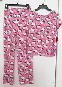New! Hello Kitty WOMAN Short Sleeve PJ SET VNeck Sleep Shirt+ PANT Size SMALL - Picture 1 of 11