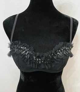 Victoria's Secret Sexy Little Things Womens Underwire Bra Small Black Sequins - Picture 1 of 12
