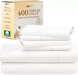 6-Pc Queen Size Sheet Set with 4 Pillowcases - 400 Thread Count 100% Cotton Shee - Picture 1 of 9