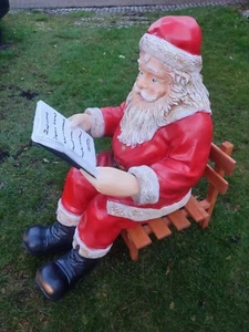 Weihnachtsmann mit Buch XXL 95cm + Holzstuhl lebensgroß Santa Weihnachten Deko - Bild 1 von 16