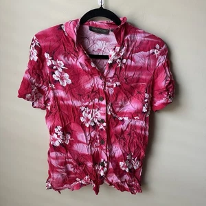 Women's Sari Jacobs Floral Hawaiian Short Sleeve Shirt Top Blouse Sz S Tropical - Picture 1 of 6