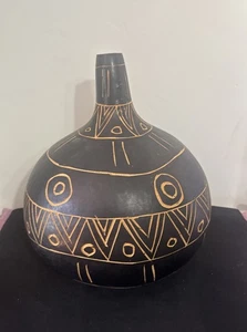 Authentische geätzte afrikanische Kürbis handgefertigt in Kenia dekorative Vase 13" hoch - Bild 1 von 7