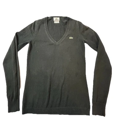 Lacoste V-Neck Sweater Womens 34 (Small) Black Long Sleeve Pullover 100% Cotton - Image 1 of 4