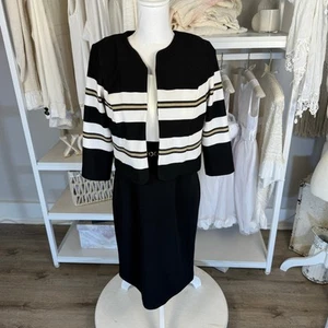 One New York sz. 8 petite navy blue and white sleeveless dress with jacket #3878 - Picture 1 of 13