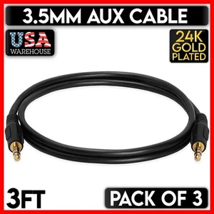 AUX Cable 3 Feet 3.5mm Cord M to M Stereo Audio Speakers Soundbar Car TV 3 PCS - Picture 1 of 9