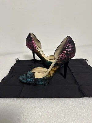 Zapatos Jimmy Choo para mujer talla 37,5 multicolor piel de serpiente punta abierta tacones hechos en Italia Foto 1 de 4