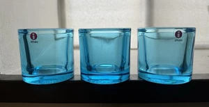3er Set IITTALA "KIVI" Glas Votivkerzenhalter FInland Oy MARIMEKKO Meerblau - Bild 1 von 7