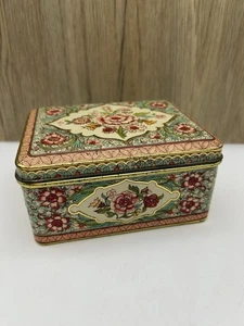 Vintage geprägte Blumen Stroh Blumen aufklappbar Blechdose Deckel Behälter Holland Metall - Bild 1 von 8