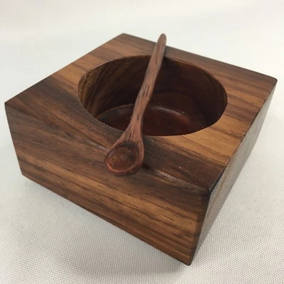 Hand Crafted Wood Salt Cellar with Wooden Mini Spoon by Larry Graner Woodworking - Image 1 of 4