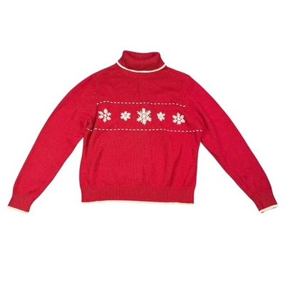 Suéter De Colección Sonoma Para Mujer XL Rojo Copo de Nieve Tejido Navidad Vacaciones Cuello Alto 687 Foto 1 de 4