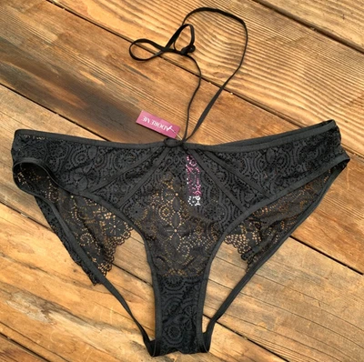 Adore Me Jenni Bikini Panty Women's Size 1X Open Back Lace Black NWT - Image 1 of 4