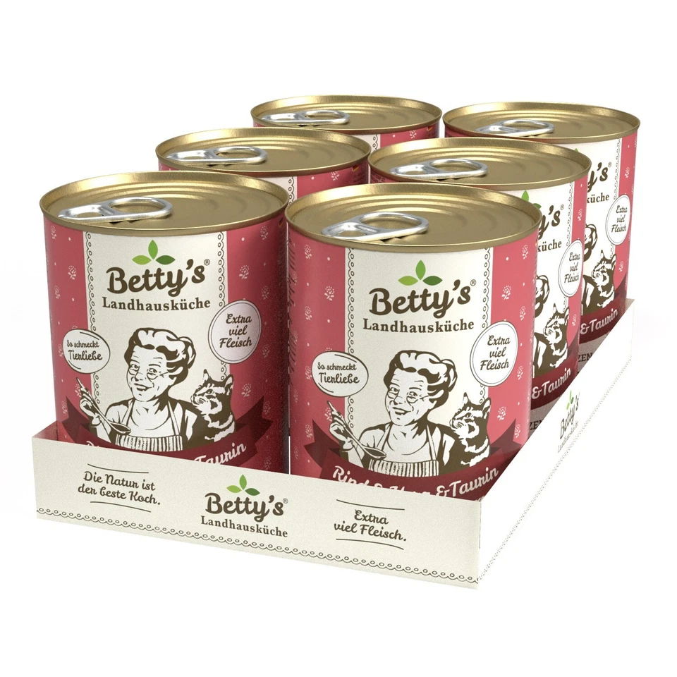 Betty`s Landhausküche Katze Rind & Herz 6x 400g Ds. (8,13€/1kg) - Bild 1 von 1