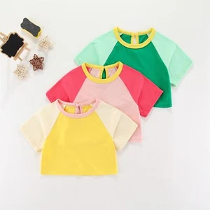 Baby Kids Boys Girls Summer T Shirt Tops Color Block Raglan Short Sleeve Tees - Picture 1 of 33