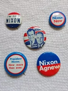 5 Richard Nixon-Spiro Agnew Vintage 1960's Presidential Campaign Pinbacks - Picture 1 of 8