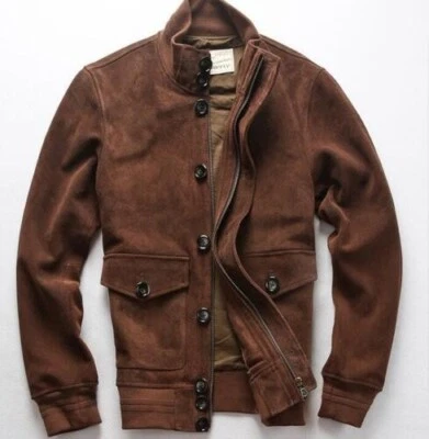 Mens Brown Suede Leather Jacket Western New Bomber Cowboy Vintage Coat Jac - Image 1 of 4