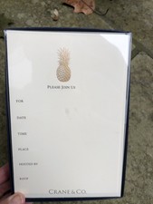 10 Crane & Co. Gold Hand Engraved Pineapple Invitations Note Card & Envelope