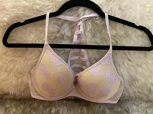 Vintage Y2K Victorias Secret PINK 32C Lightly Lined Purple Lace Racerback Bra - Picture 1 of 7