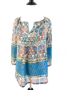 Blusa Jade Melody Tam Mujer Talla XS Azul Paisley Adornada Mangas 3/4 Transparente - Imagen 1 de 9