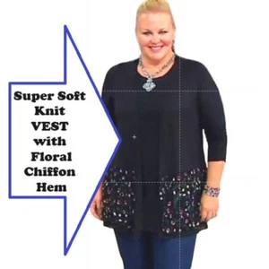 Logo Lori Goldstein Large VEST Tunic Top Length Crinkle Floral Chiffon Knit QVC - Picture 1 of 11