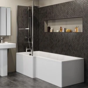 L Shaped Shower Bath LH/RH Bathtub 1700 Screen & Rail Front End Panel Acrylic - Picture 1 of 18