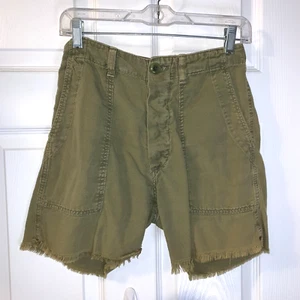 The Great Women's Army Green Shorts Sz 25 Frayed Raw Hem Button Fly USA Festival - Picture 1 of 6