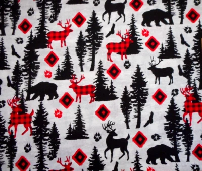 Quilt Fabric By The Half-Yard Red & Black Woodland Animals Premium Cotton - Image 1 of 2