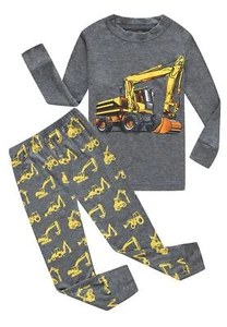 Excavator Little Boys Long Sleeve Pajamas Sets Cotton Pyjamas Kids Pjs Size 5... - Picture 1 of 5