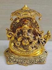 Metal Lord Ganesha Under Chattar On Peacock Style Gold Plated Decorative Home