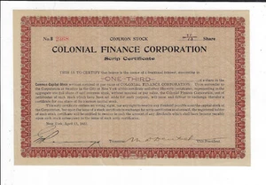 DELAWARE 1922 Colonial Finance Corporation Scrip Stock Certificate Rare - Picture 1 of 2