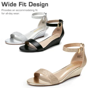 Women's Wide Size Wedge Sandals Ankle Strap Low Wedding Daily Non-Slip Shoes - Picture 1 of 25