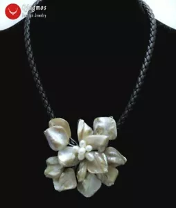 Collar colgante de 70 mm con flor blanca cáscara para mujer cuerda blanca perla gargantas de 18 - Imagen 1 de 6