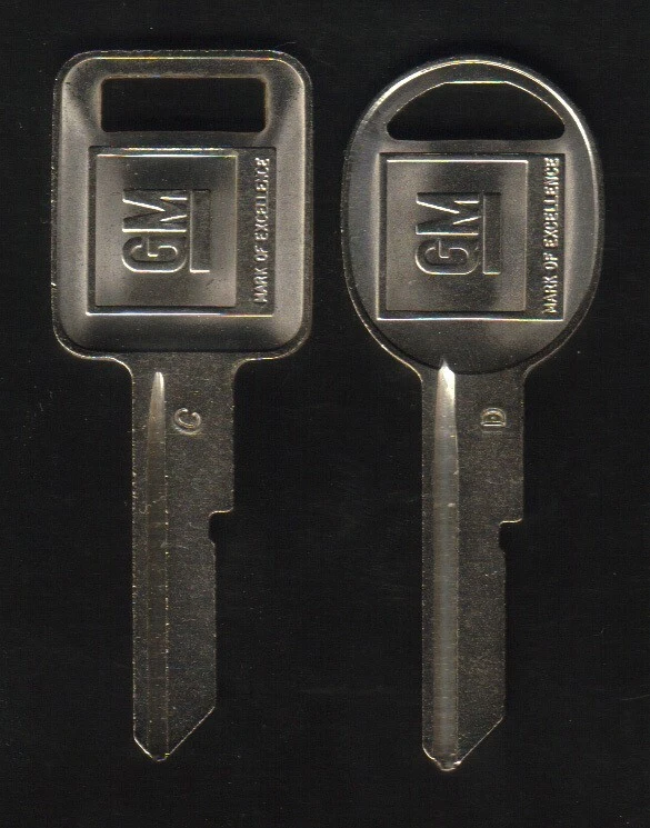 GM Logo OEM "C" IGNITION +"D" DOORS/TRUNK Key Blanks Uncut 320652 + 320653 - Image 1 of 1