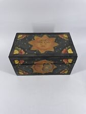 Hand Painted Wooden Trinket Box Sun Moon and Stars ying yang Hinged New Age