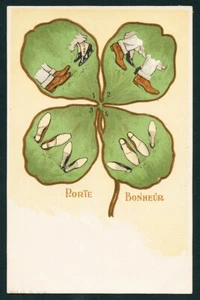 French 1905 Visual Gag Risque Humor Grivoise GOOD LUCK Four Leaf Clover SHOES - Picture 1 of 1