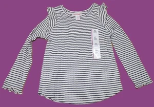 NWT CAT & JACK TODDLER GIRL SIZE 3T BLACK STRIPE LONG SLEEVE RUFFLE TOP - Picture 1 of 2