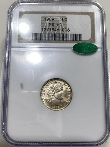 1909 10C NGC MS-64 CAC Barber Dime Cover
