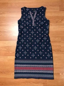 Talbots Sleevelss Dress Womens S Blue White Red Split Neck 100% Cotton - Picture 1 of 10