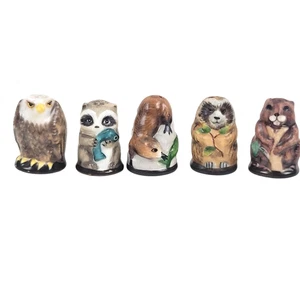 5 PIECE Vintage Franklin Mint Porcelain Friends Of The Forest Thimbles 1982 - Picture 1 of 8