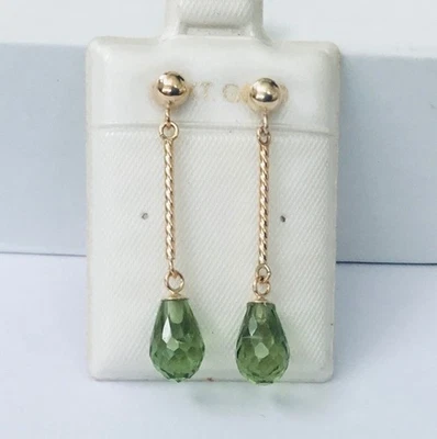 Unique  Solid  14K  Yellow  Gold  Natural  Peridot  Gemstone  Dangle Earring NEW - image 1 of 4
