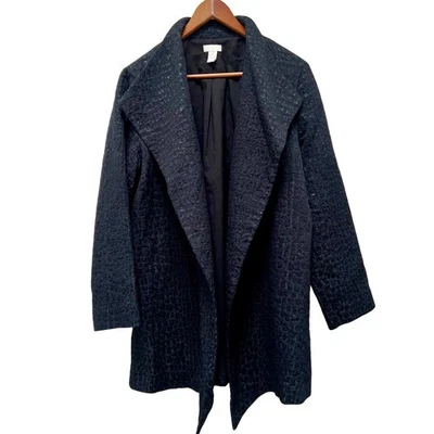 Chaqueta Abrigo Plumero Chicos Texturizado Negro Jacquard Frente Abierto Talla 2 Foto 1 de 4